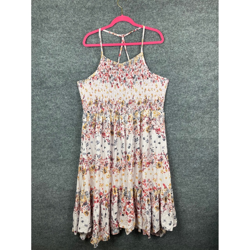 Maurices Floral Midi Dress Women 1X Pink New Smocked Tiered Adjustable Straps